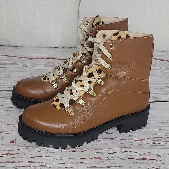 STEVE MADDEN Brown Leather Boots with Leopard Print Size 9 - Picture 2 of 10